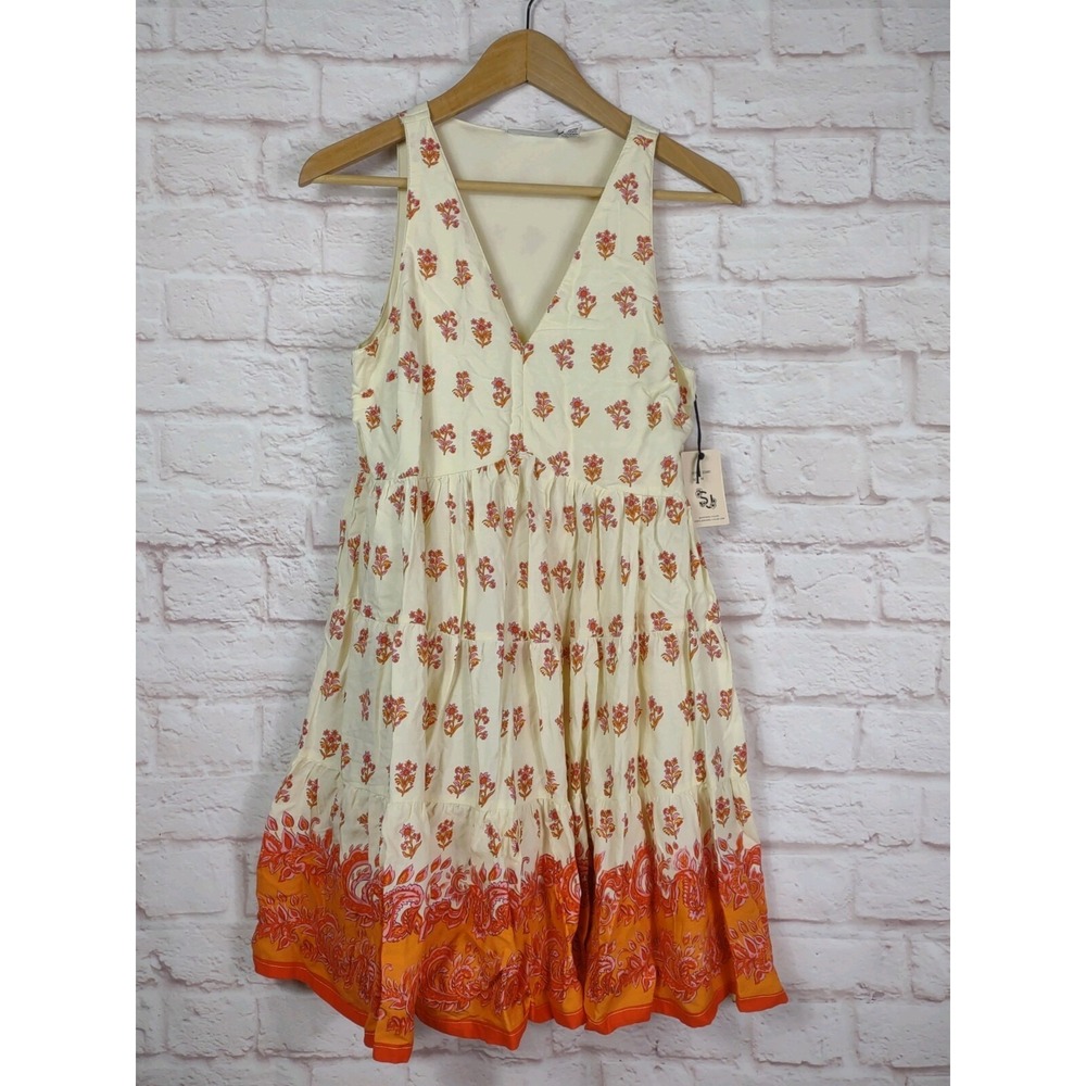Sincerely Jules NWT Sleeveless V-Neck Dress Medium Cream Orange Floral Festival